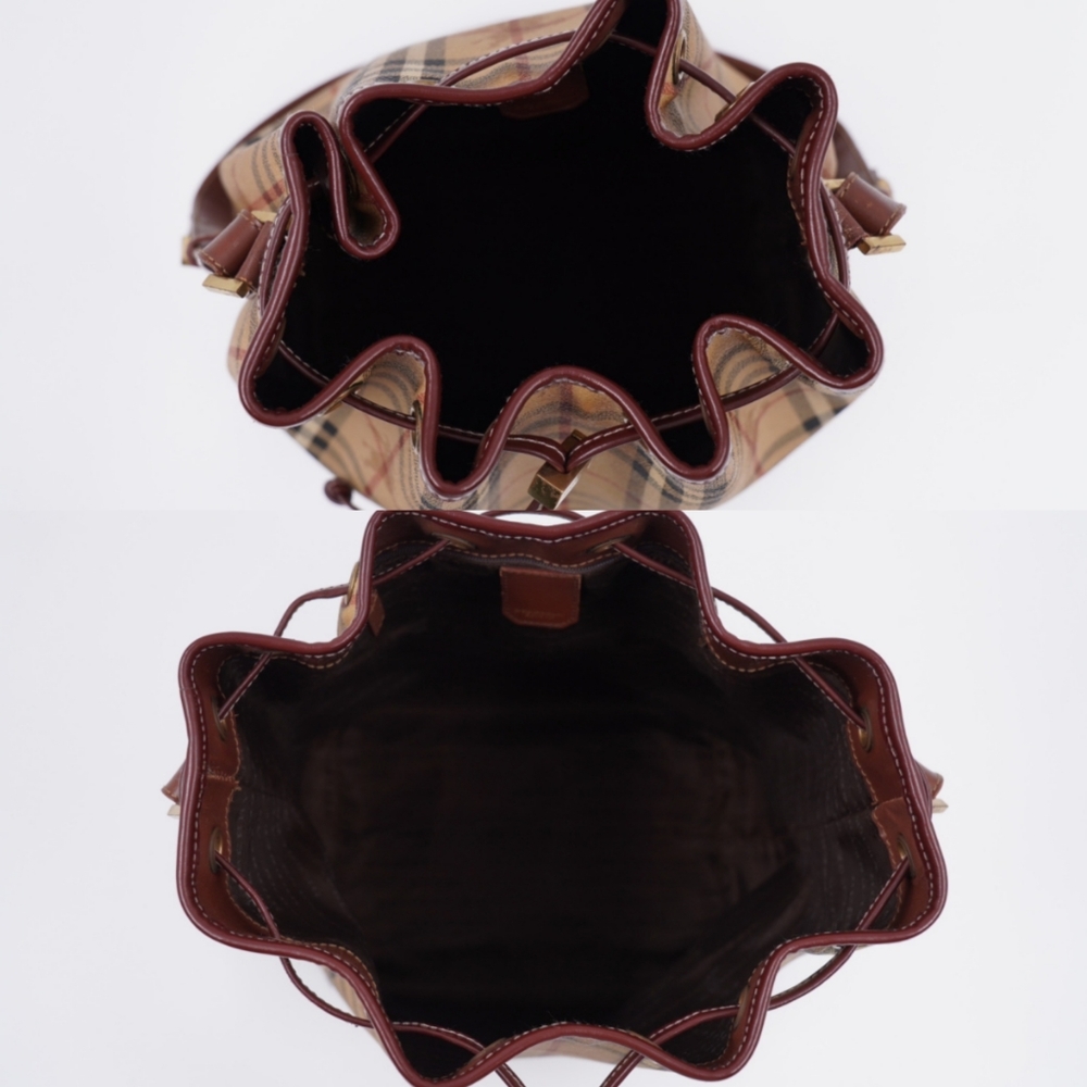 U15❤️ BURBERRY Haymarket Check Drawstring Bucket Bag - Picture 9 of 14